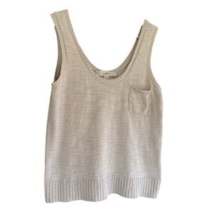 Loft Knit Sleeveless Sweater Vest‎ Top Oatmeal Pocket Scoop Neck Cozy Women's XS